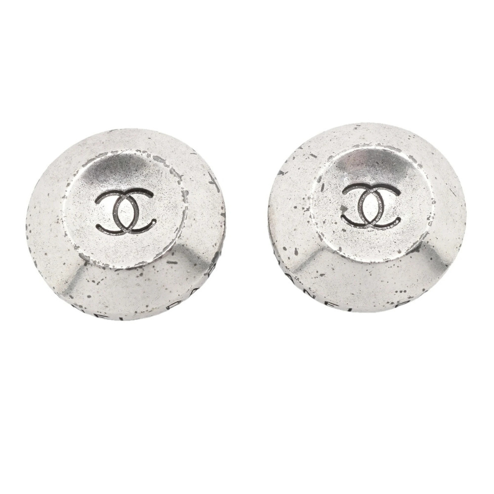 Chanel earrings, Coco Mark, circle, metal, silver, women's.